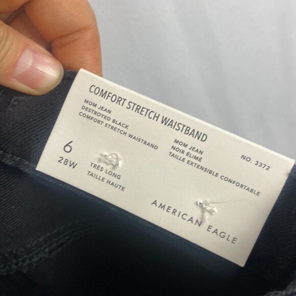 American Eagle Outfitters AE Ripped Mom Jean - Destroyed Black - Size 6 X-Long - Picture 15 of 15